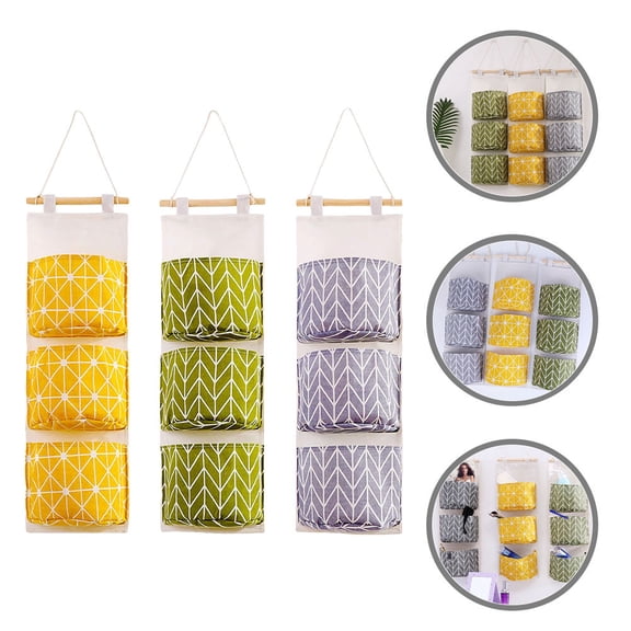 PAMINGONO 3-Pack Gray Wall Hanging Storage Bags, Multi-Functional Organizer for Home, Bedroom, and Office Space