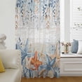 thumbnail image 5 of Blue Coastal Sheer Curtains 54" Long, Summer Beach Starfish Weeping Eucalyptus Vintage Light Filering Curtains, Breathable Simi Curtain Privacy Drapes for Kitchen Bathroom Small Window Treatment, 5 of 9