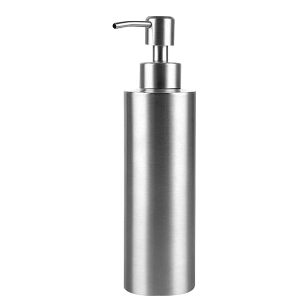Dispensador de jabón y loción cilíndrico de acero inoxidable de 250 ml con bomba antioxidante para gel de ducha y desinfectante de manos (plateado).