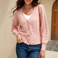thumbnail image 5 of Lilgiuy Women's Casual Solid Color Button Loose Knit Top Long Sleeve Cardigan Sweater V-Neck Sweater,Pink,10(XL) Fall Fashion 2022 Spring Winter, 5 of 5