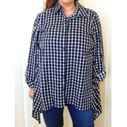 NEW Zac & Rachel Gingham Shirt Black/White 2X Button Front Top MSRP $50