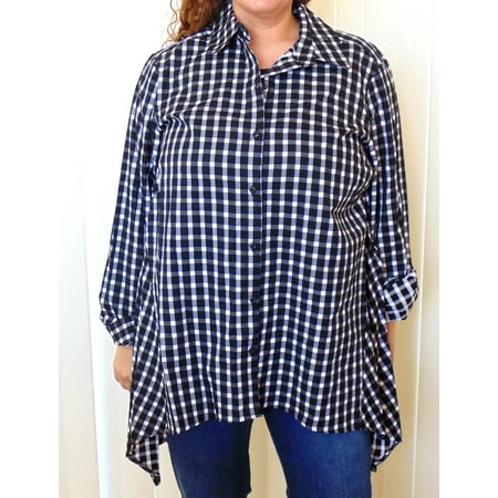 NEW Zac & Rachel Gingham Shirt Black/White 3X Button Front Top MSRP $50