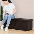 thumbnail image 5 of Folding Storage Ottoman Bench, Brown Faux Leather Long Storage Chest Footstool Seat, Storage Bench for Bedroom and Hallway, 43.3"x15.7"x15.7", 5 of 16