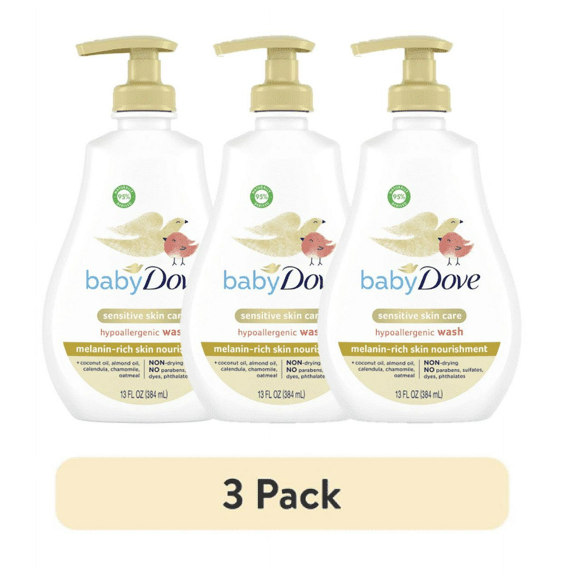 (3 pack) Baby Dove Sensitive Baby Wash For Baby Bath Time Melanin-rich Skin Nourishment Tear-Free And Hypoallergenic ,13 fl oz