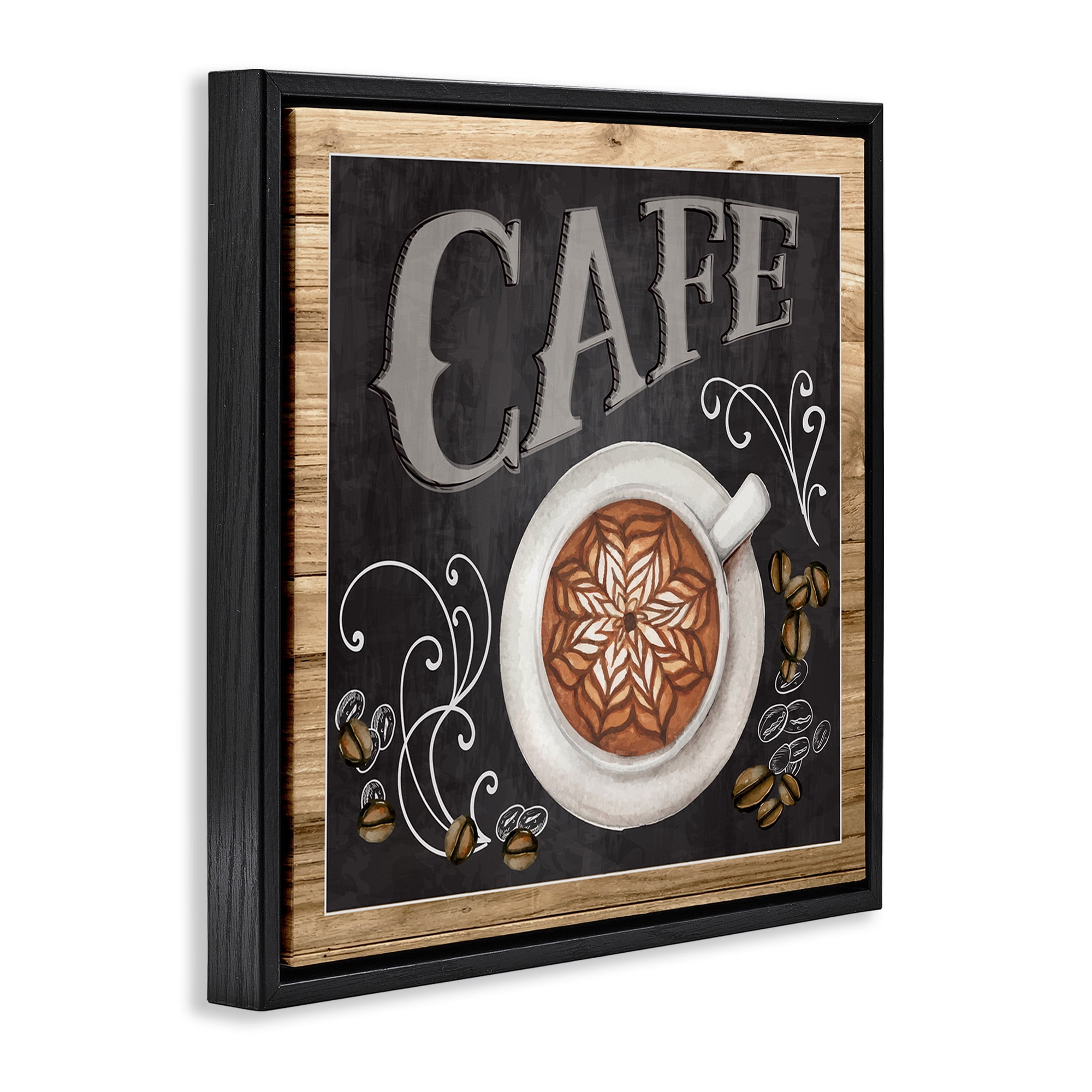 Stupell Industries Chalkboard Style Cafe Sign Food & Beverage Painting Black Floater Framed Canvas Art Print Wall Art, 18 x 18