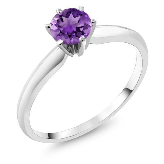 Gem Stone King 18K White Gold Purple Amethyst Engagement Solitaire Ring for Women (0.48 Cttw, Round 5MM, Gemstone February Birthstone, Size 6)