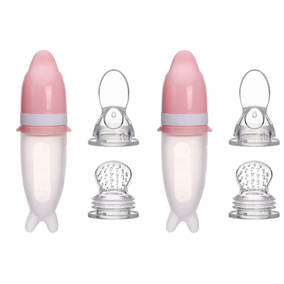 ACDANC 2 Pieces Feeding Bottle Baby Spoon Silicone Bottles Kid Spoons Food Squeeze Feeder Child