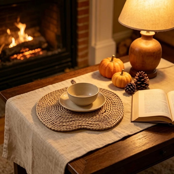 Eolstice Pumpkin Shaped Placemat Set, Woven Cup Mat, Heat Resistant Table Mat, Farmhouse Fall Dining Decor, Reusable Home Holiday Table Decoration
