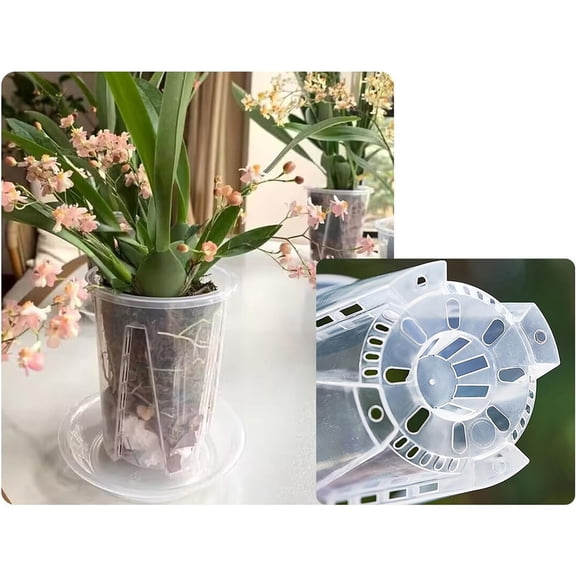 Clear Orchid Pots with Saucers, 5 Pack Plastic Breathable Planter with Drainage Holes and Slits, Slotted Transparent Flower Pot for Repotting Orchids, Phalaenopsis, Dendrobium, Cattleya