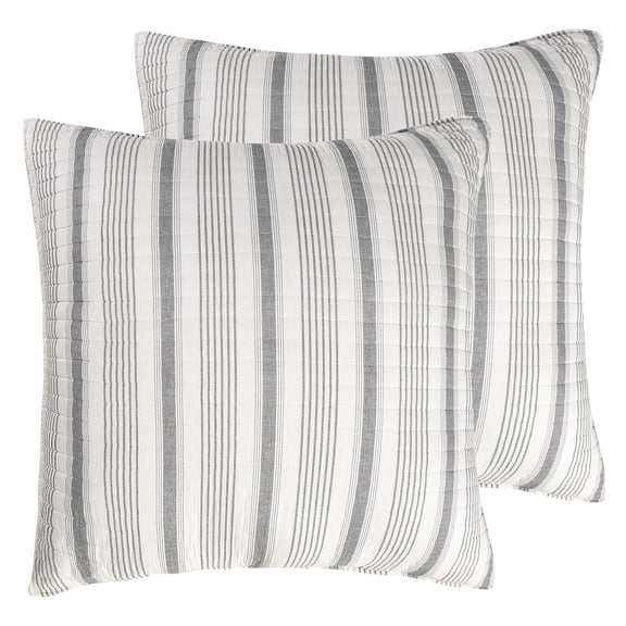 Levtex Home - Camden - Euro Shams (Set of 2) - Quilt Back Stripe - Subtle Famhouse Stripe - Grey and Cream - (26x26in.), No insert