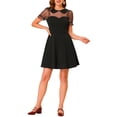 thumbnail image 2 of INSPIRE CHIC Women's Retro Peter Pan Collar A-Line Mesh Sleeve Short Dress XS Black, 2 of 7