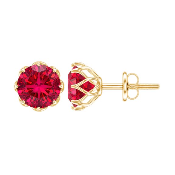 Rosec Jewels Lab Created Ruby Solitaire Stud Earrings for Women - 2.74 Carat - AAAA Grade - with Screw Back - Ready to Gift, 10K Yellow Gold