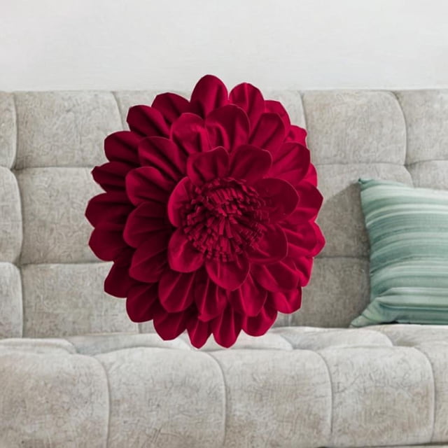 Funda de almohada con diseño de flores en 3D, funda de almohada navideña, funda de cojín navideña de estilo lujoso con diseño floral para decoración Redonda roja