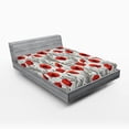 thumbnail image 2 of Ambesonne Floral Fitted Sheet, Poppy Flower Branches Print, Queen Size, Vermilion Off White, 2 of 5