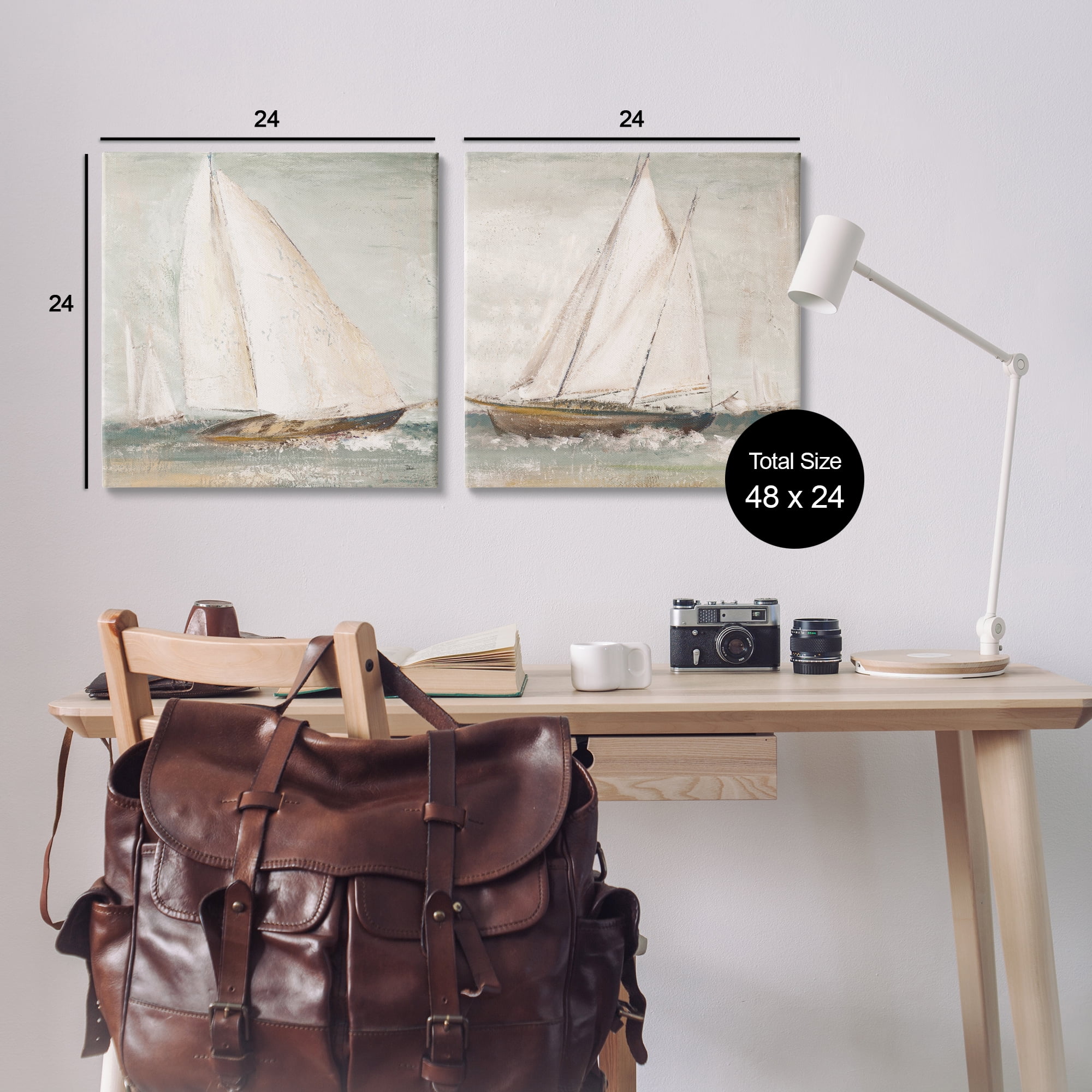 Stupell Industries Tall Ships at Sea Nautical & Beach Painting Wrapped Canvas Art Print Wall Art, 24 x 24, Set of 2