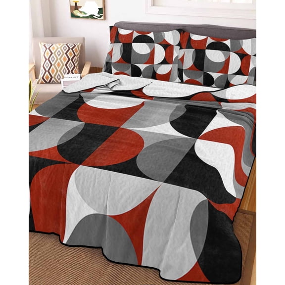 Red Grey, King Size Down Alternative Comforter, Lightweight Comforter Quilt Bedding Set with Pillow Shams Abstract Retro Middle Century Geometric Art All Seasons Bed Comforter Duvet Insert 96"x106"