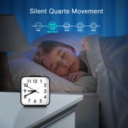 AMIR Alarm Clock, Silent Non Ticking Clock Travel Alarm Clock with Snooze & Light Alarm Clock for Bedroom Bedside Kids Elderly Black