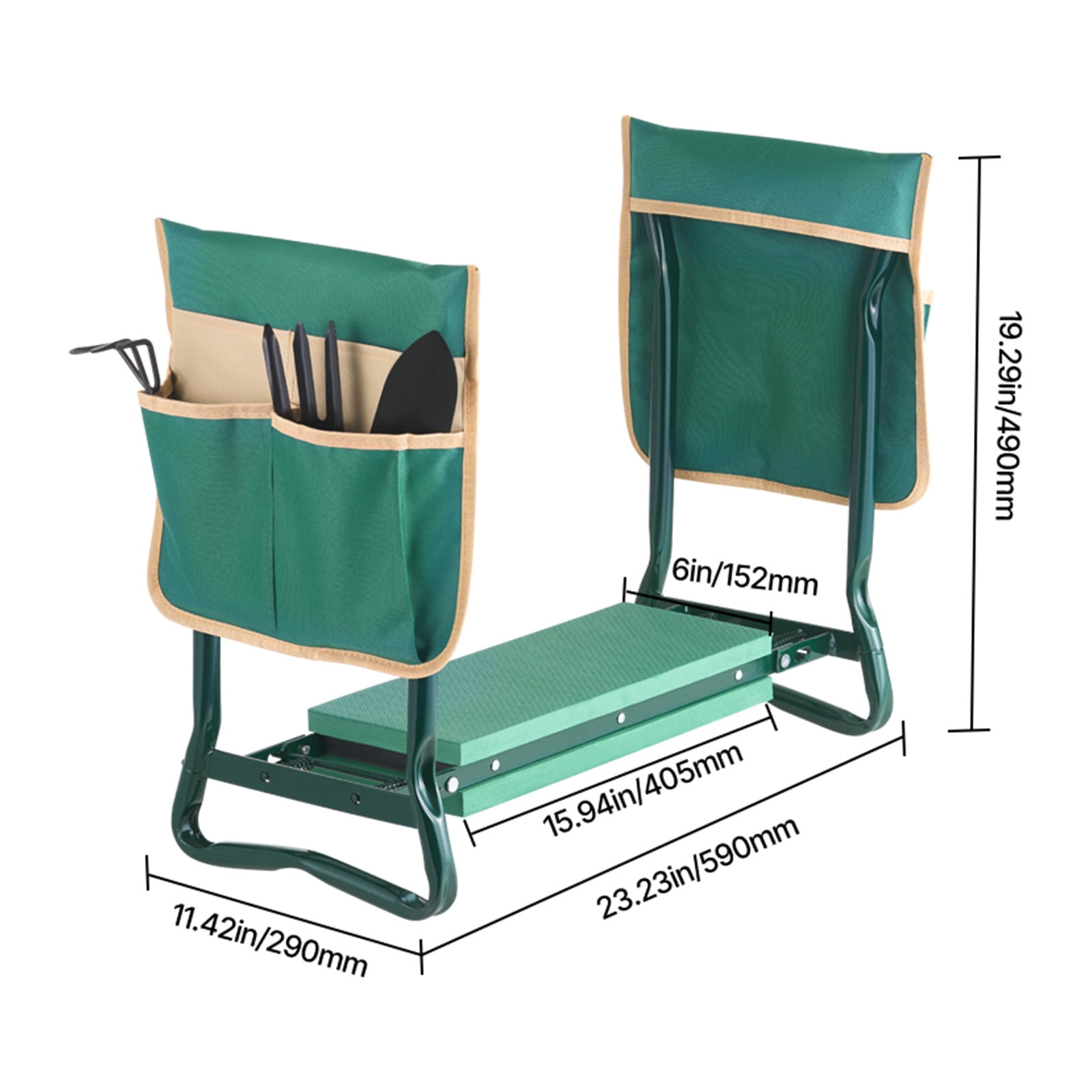 KFFKFF Outdoor Seating and Kneeler, 6-inch Broad Cushion, Robust Outdoor Kneeling Bench, Collapsible Gardening Chair with Dual Equipment Pouches, Alleviates Knee & Spinal Discomfort