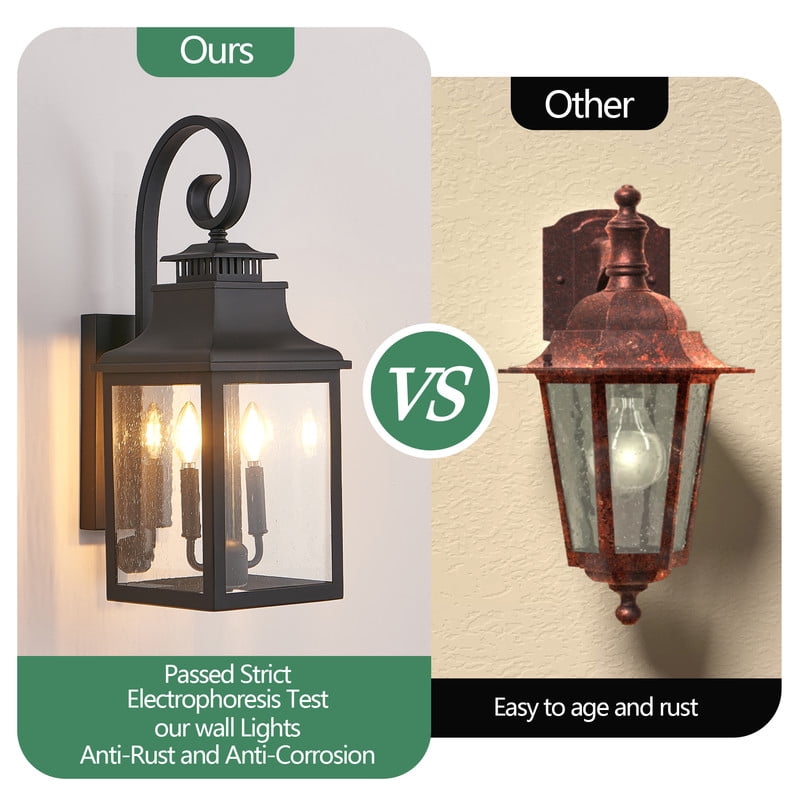 Outdoor Wall Lantern Light, 23" Vintage Black Metal Sconce with Clear Seeded Glass, Weatherproof for Porch, Patio, Garden, 1-Pack (Bulb Not Included)
