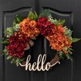 thumbnail image 1 of Corona Zgyau para puerta de entrada, corona de otoño, corona de hortensias anaranjadas y rojas, corona hecha a mano, corona de Hello, corona de granja (40 cm), 1 of 7