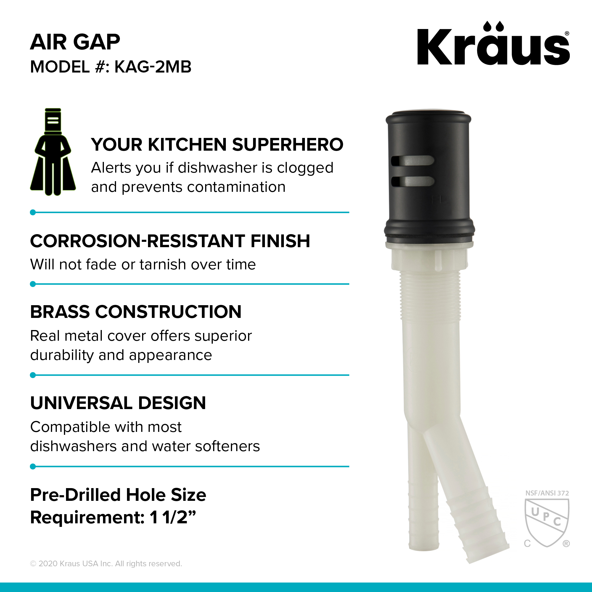 KRAUS Dishwasher Air Gap in Matte Black