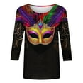 thumbnail image 5 of Mardi Gras Blouses for Women 3/4 Length Sleeve Tops Carnival Parade Street Shirts Fat Tuesday Three Quarter Sleeve Tees Mask Graphic Funny Top Holiday Outfits Women, 5 of 5