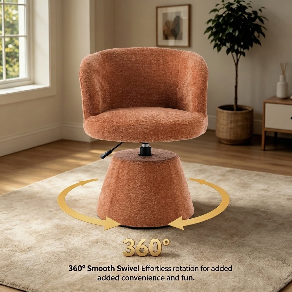 Aukfa Chenille Accent Dining Chair, Modern Swivel Adjustable Bar Stool for Kitchen, Vanity & Bedroom, Orange