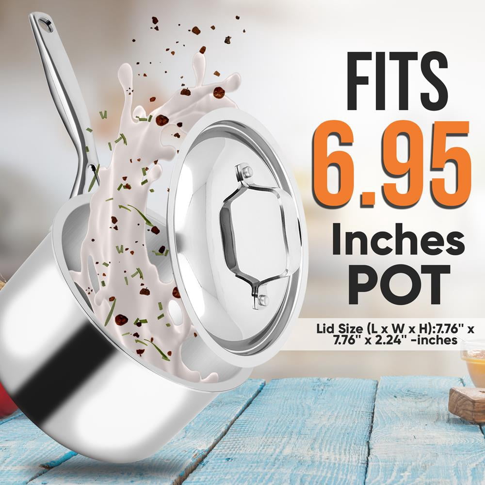 Nutrichef Stainless Steel Sturdy and Durable Stain-Resistant 3 Quart Kitchen Saucepot Lid W/ Handle