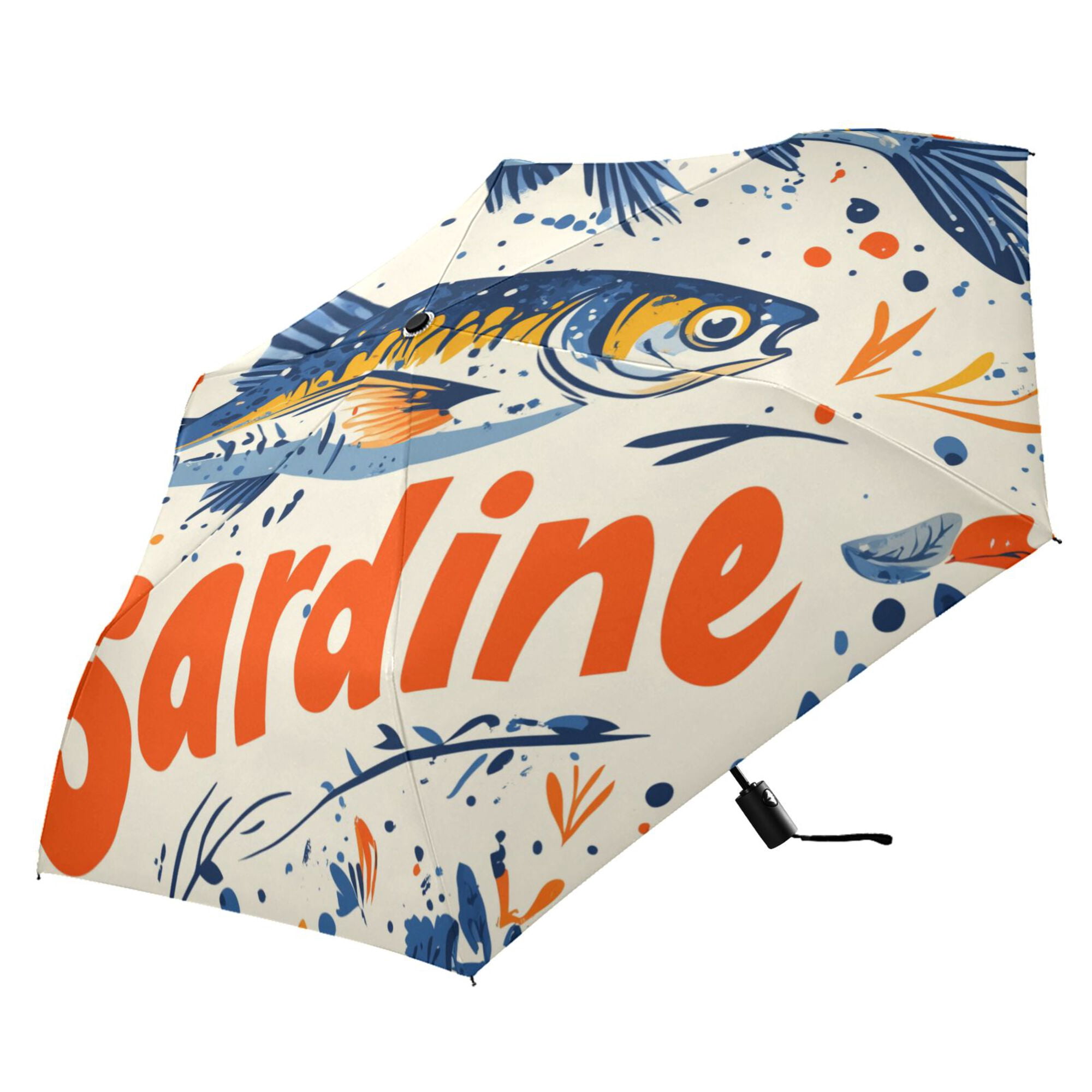 FORMRS Travel Umbrella Folding Auto Open Close Windproof Rain UV Protection, Blue Sardines Pattern