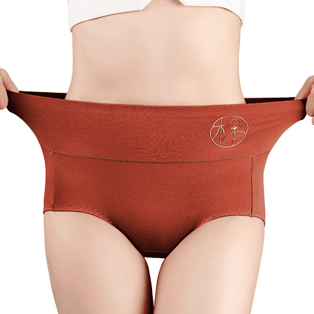 Fulorrnie Underwear for Women Plus Size Comfort High Waist Breathable Panty Cute Cut Elastic Panties Brick Red XXL