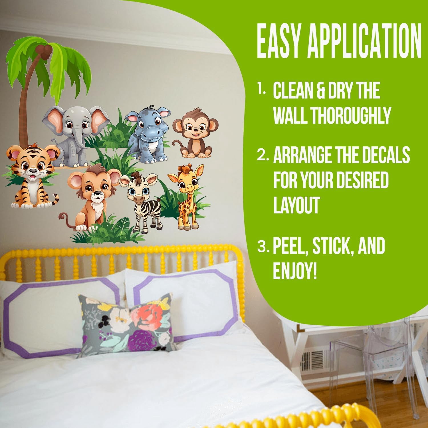 Gotsafety Baby Animal Wall Stickers - Premium Vinyl Jungle Animal Wall Decals for Nursery & Classroom - Safari Decals for Kids Room Animal Wall Decor - Easy Application Adhesive Decals