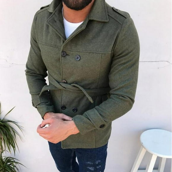 Men's Coats And Jackets Hooded Men's Winter Suit Collar Single-Breasted Trendy Solid Color Coat Jacket Green XL JE