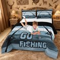 thumbnail image 3 of meiyoeat Go Fishing Stripe King Size Comforter Sets For Kids,Blue Wood Fishing Comforters King Size For Boys,Black Reversible,3Pcs, 3 of 7
