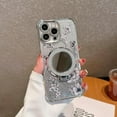 thumbnail image 3 of for iPhone 15 Pro Max Case with Diamond Mirror Kickstand, [Compatible with Magsafe][Reinforced Conner Bumper][Glitter Bling Floral Design] Luxury Shinny Electroplated Edge for Women-Silver, 3 of 8