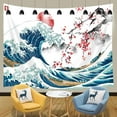 thumbnail image 4 of Japanese Wave Tapestry, Cool Ocean Wave Wall Tapestry, Asian Anime Mount Red Sun Cherry Blossom Decorations Tapestry Wall Hanging for Bedroom Artistic, 60X40IN, 4 of 5