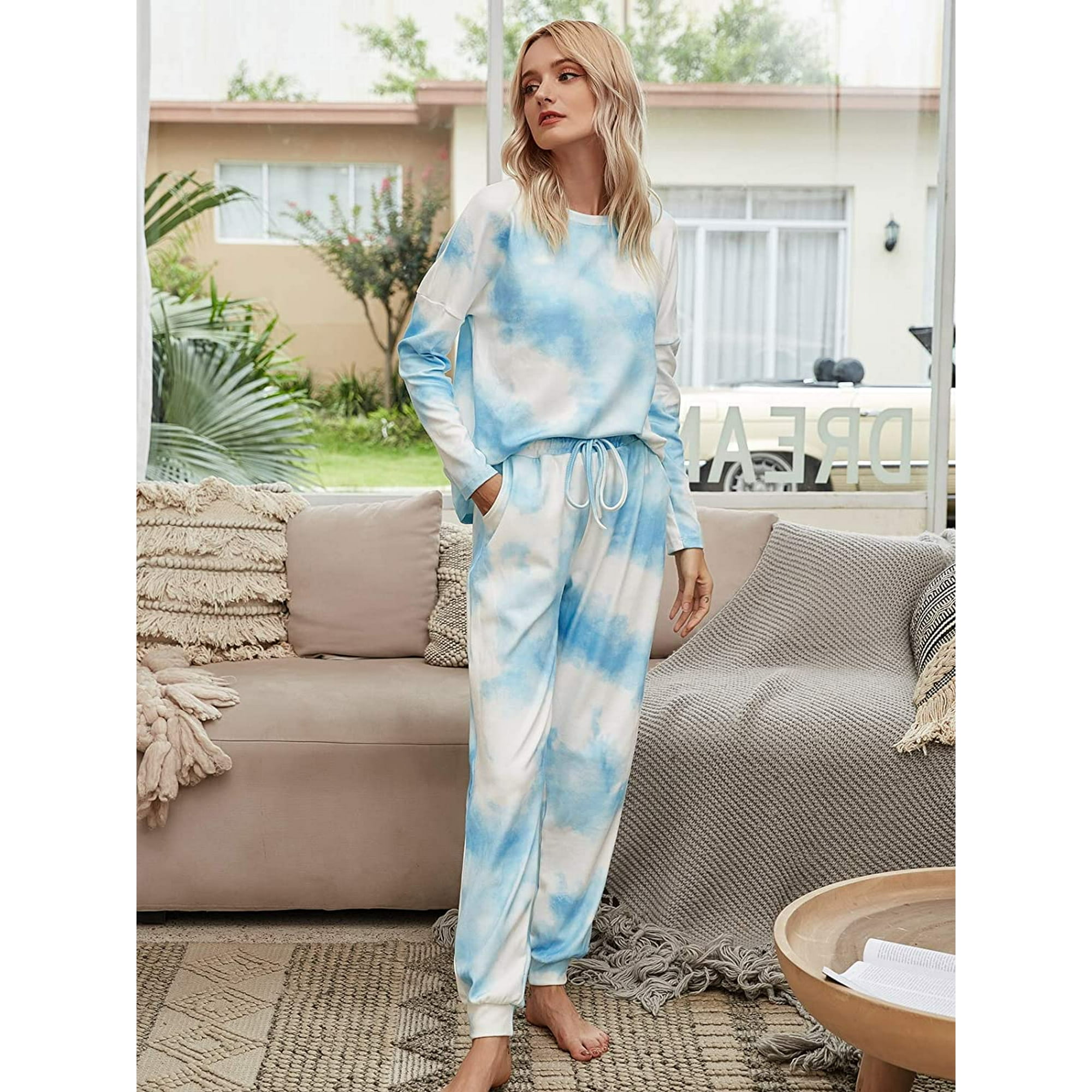 Women s Pajama Set Cozy Cotton Loungewear Shorts Long Sleeve Sleepwear Pjs with Pockets