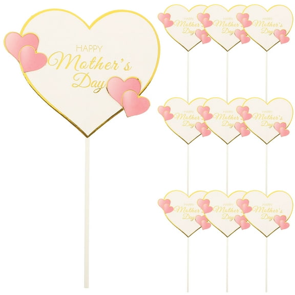 IFANLANDOR Happy Mother's Day Cake Decorations with Heart Shape Paper Cupcake Toppers in Pink for Party Favors