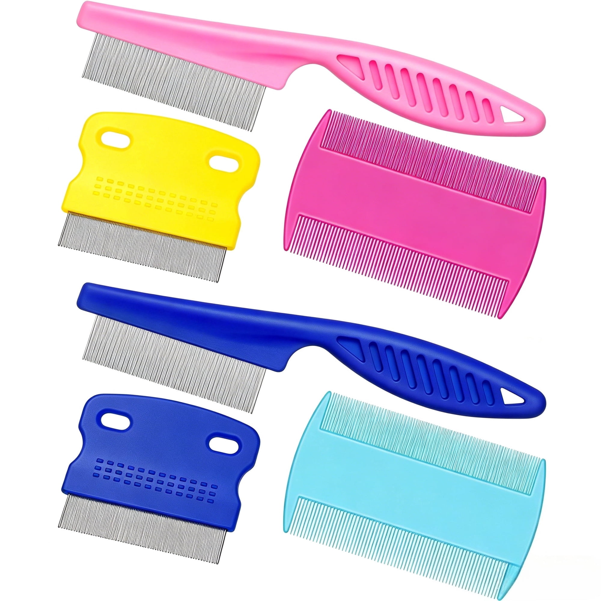 6-Piece Professional Flea and Lice Comb Set for Dogs and Cats, Stainless Steel Grooming Tools for Tear Stains, Detangling, and Dematting