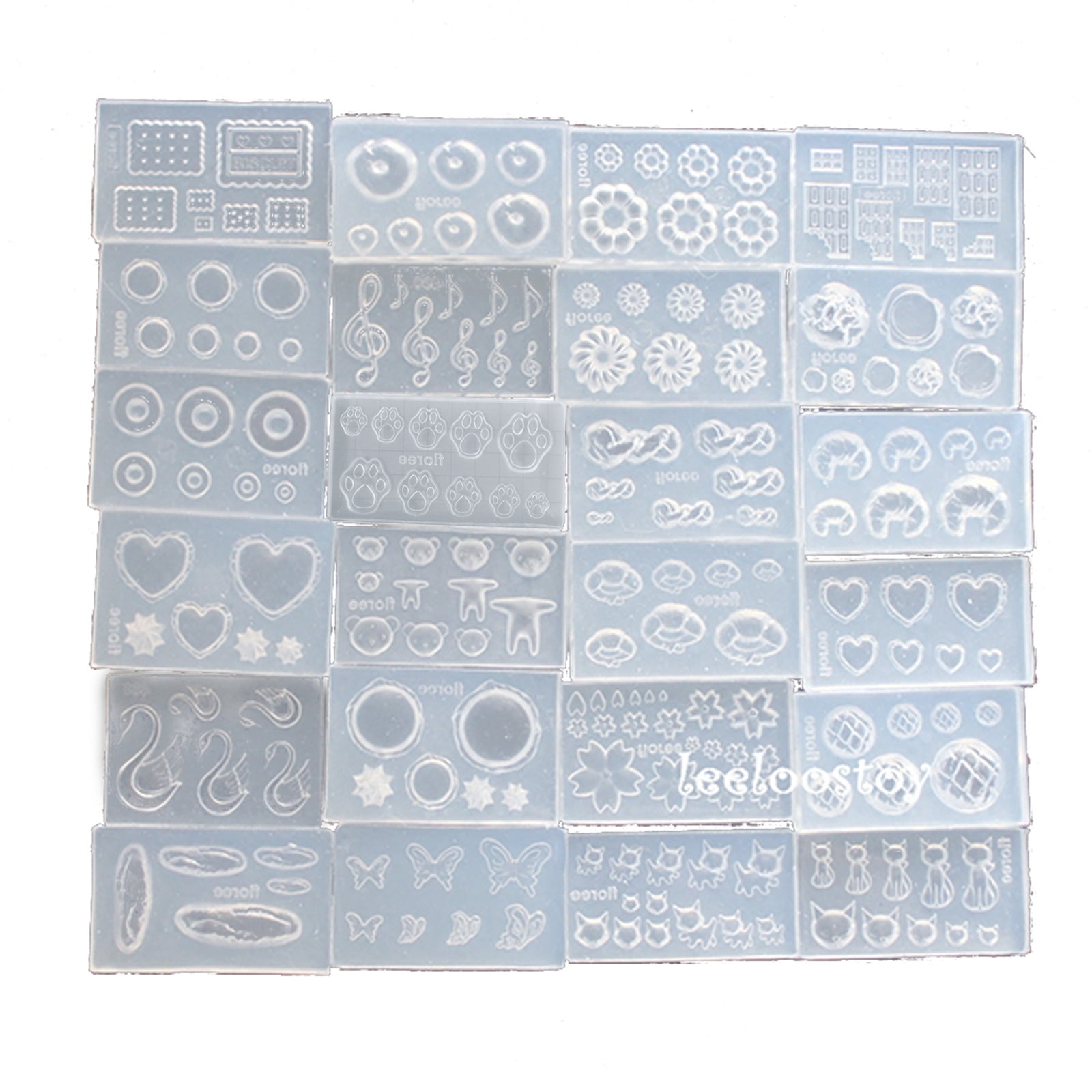 UNTERING Jewelry Making Tools 24Pcs Size Food Doughnuts Bread Silicone Mold Flower for Cat Heart Template Acrylic Gel Tools Resin Mold Jewelry