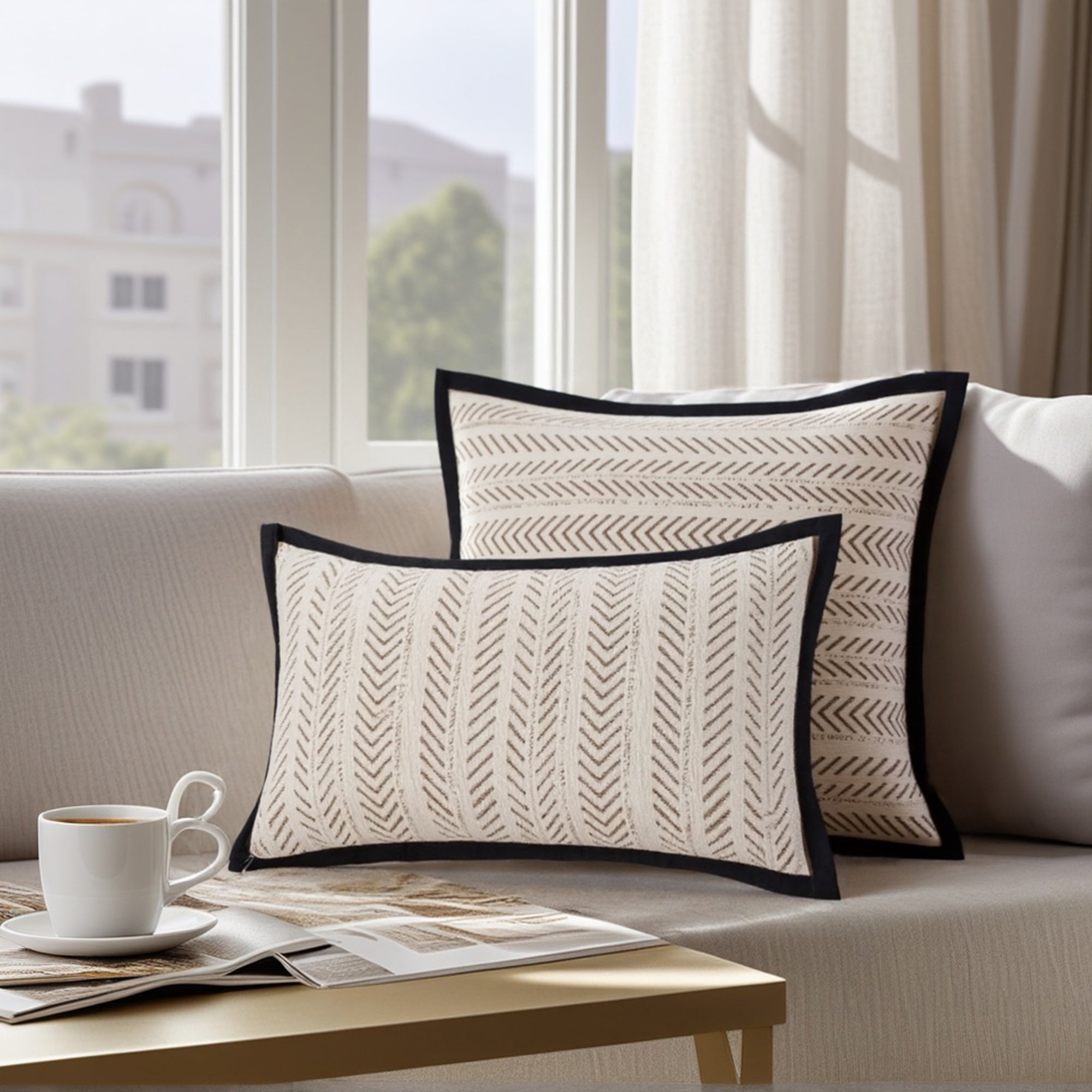 Unique Bargains Pack of 2 Chenille Herringbone Decorative Cushion Case 18" x 18" Brown