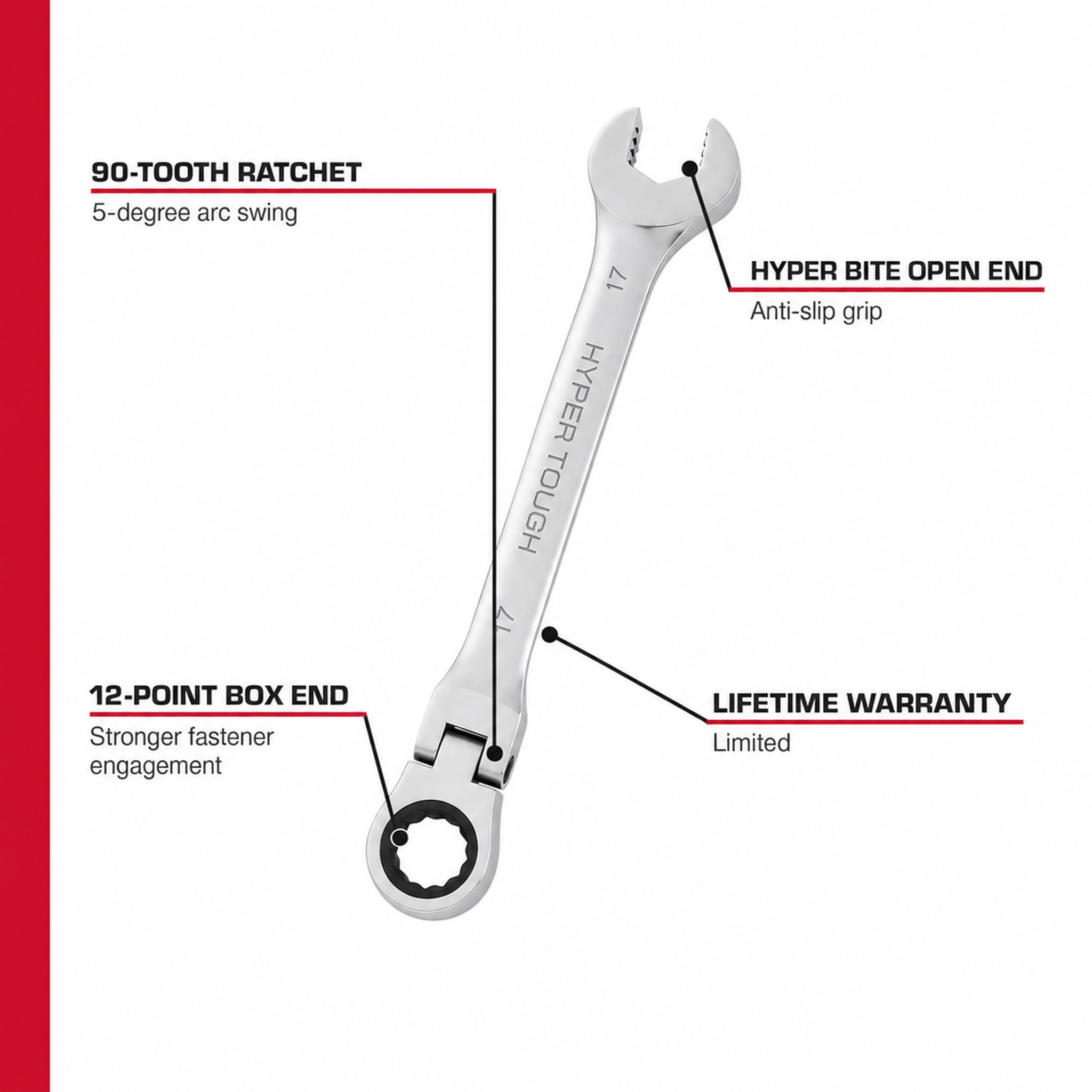 Hyper Tough Flex-Head Ratcheting Wrench Set, Metric, 12 Pieces