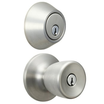 Hyper Tough Keyed Entry Tulip Style Doorknob and Deadbolt Combo, Stainless Steel