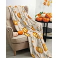thumbnail image 3 of Fall Thanksgiving Pumpkin Flowers Watercolor Style Flannel Blanket for Bed,Travel and Camping, Super Soft Cozy Blanket for All Seasons 50"x80", 3 of 6