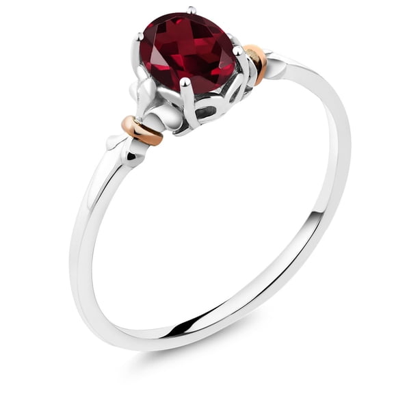 Gem Stone King 925 Silver and 10K Rose Gold Red Rhodolite Garnet Engagement Ring for Women | 0.90 Cttw | Oval 7X5MM | Gemstone January Birthstone | Size 9