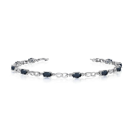 14k Gold Sapphire Bracelet - 14K White Gold Oval Sapphire and Diamond Link Bracelet
