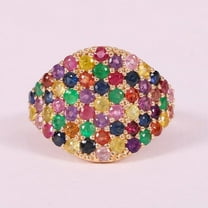 Multi Sapphire Gemstone Band Ring, Cocktail Minimalast Rainbow Sapphire Jewelsy, Stacking Ring, Party Wear Jewelry Prong Set and Dome Ring.