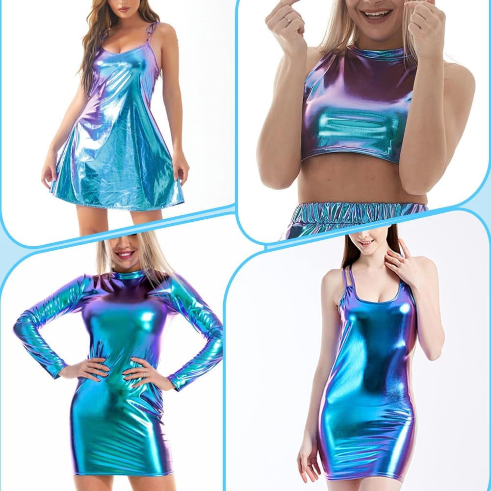 2.19 Yards Metallic Foil Lame Spandex Fabric 60.63 Inch Wide Rainbow 4-Way Stretch Iridescent Hologram