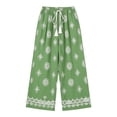 thumbnail image 4 of DHFJKG Bohemian Linen Pants Women Floral Print Wide Leg Flowy Palazzo Casual Drawstring Summer Beach Vacation Versatile Trousers, 4 of 4