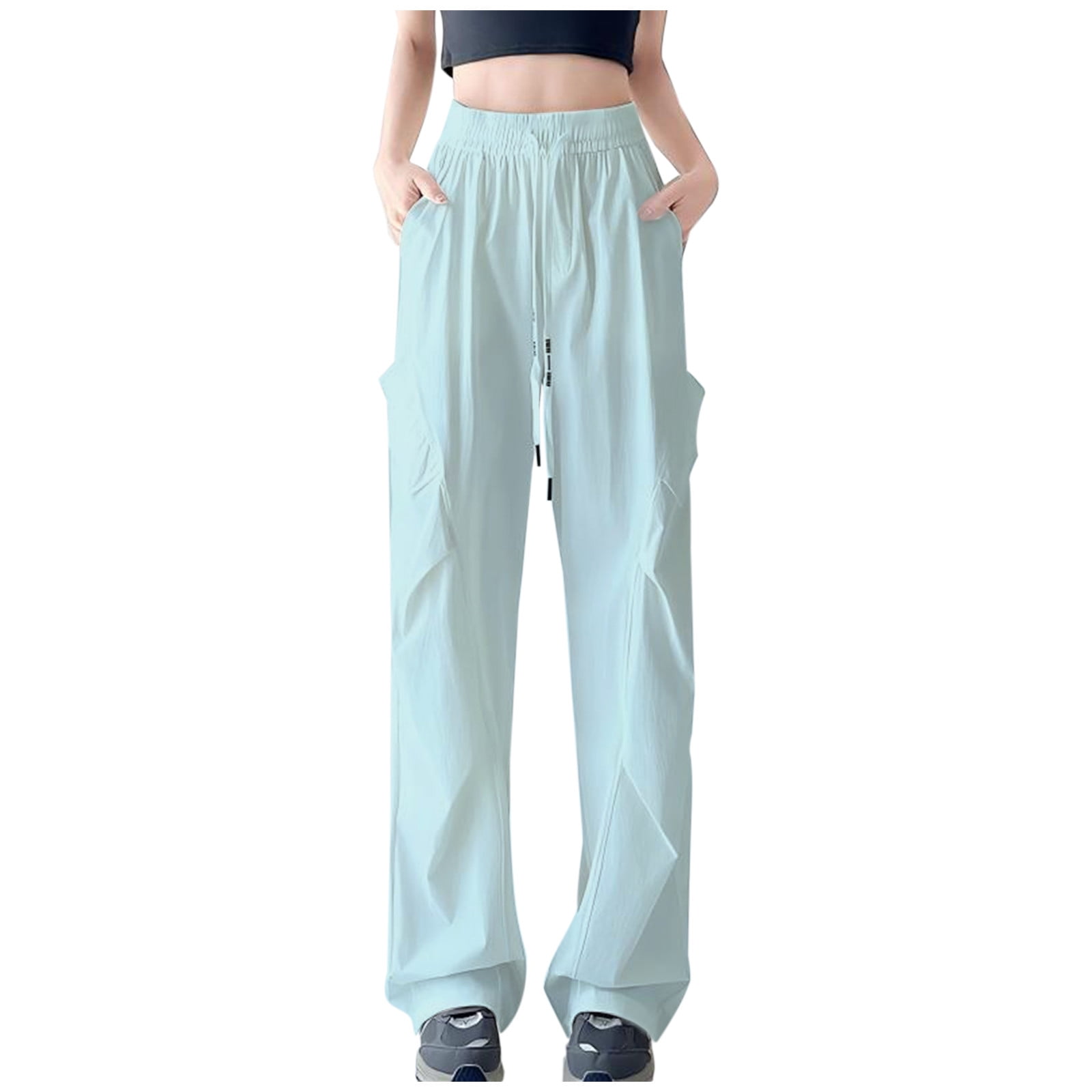 Gamivast Tall Sweatpants for Women Drying Elastic High Waist Pants with Pockets Pleated Straight Leg Trousers Athletic Drawstring Solid Activewear Sweatpants