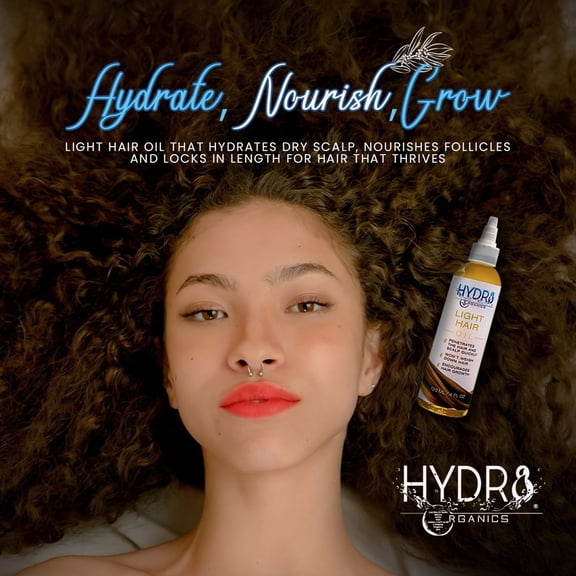 Hydr8 Organics Light Hair Oil for Men & Women, Dry & Coarse Hair; daily moisturizer